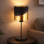 Lampe de table led textile noir or lampe d'appoint r�tro lampe de chevet chambre � coucher, m�tal, douille ...