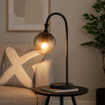 Lampe de table led verre fum� lampe de table boule lampe d'appoint noire lampe de salon, m�tal, 7w 806lm ...