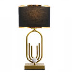 Lampe de table en m�tal, lampe de chevet avec rev�tement en tissu noir, �clairage domestique, convient ...