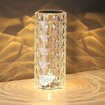 Lampe de table portable cristal, veilleuse rechargeable et commande tactile 3 couleurs, lampe de chevet ...