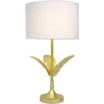 Lampe de table relaxdays, socle � feuilles de palmier, abat - jour en tissu, douille e14, salon, chambre, ...