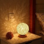 Lampe de table de rotin lampe de chevet d�corative en bois aliment� par usb interrupteur � bouton pour ...