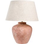 Lampe de table style rustique base en c�ramique abat - jour en lin forme tambour style terre cuite marron ...
