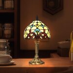 Lampe de table de style tiffany, abat - jour de nuit en verre teint fabriqu  la main, salon, barre ...