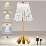 Lampe de table tactile sans fil, petite lampe de table en cristal rechargeable � led 2000mah 3 couleurs ...