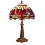 Fijalo - lampe de table tiffany diam�tre moyen 30cm s�rie belle rouge