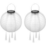 Lampion solaire exterieur blanc 2 pi�ces, 20cm led solaire lanterne papier avec 4 franges, nylon �tanche ...