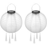S - giant - lampion solaire exterieur blanc 2 pices, 20cm led solaire lanterne papier avec 4 franges, ...