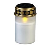 Lanterne fun�raire solaire avec effet flamme led, blanche.