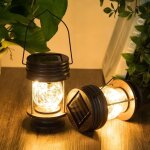 Lanterne portative, lot de 2 lanternes solaires suspendre pour jardin, lampe de table led vintage avec ...