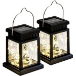 Lanterne solaire en verre - 20 led, guirlande lumineuse de 2 m - blanc chaud - avec batterie - 2 verres ...
