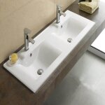 Rue du bain - lavabo double vasque encastrable cramique blanche - 121x47 cm - city