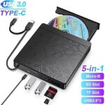 Lecteur cd dvd externe, graveur de dvd externes usb 3. 0 avec lecteur de carte sd tf et port pour cl� ...