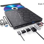 Lecteur cd / dvd externe pour ordinateur portable, 8 en 1 usb 3. 0 ultra - mince portable, graveur de ...