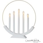 Led chandelier brace, mtal, blanc - or, bois, 5 flammes, 46cm - star trading