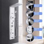 Led colonne de douche hydromassage nickel bross� acier inoxydable 5 fonctions(cascade et pluie t�te de ...