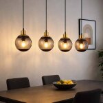 Led lampe � suspendre en verre moderne lampe � suspendre en verre fum� noir, 4 flammes m�tal boules de ...
