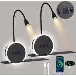 Led liseuse de chevet 2 pi�ces, lampe murale avec interrupteur, lampe de lecture avec port de charge ...