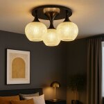 Led plafonnier cristaux lampe de salon plafonnier rond boule de verre chambre � coucher, m�tal noir chrom�, ...