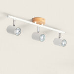 Efectoled - plafonnier orientable bois et m�tal 3 spots albus blanc