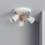 Ledkia - plafonnier rond orientable m�tal et bois mara 3 spots blanc