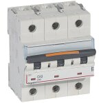 Disjoncteur dx3 triphas 400v 63a 25ka courbe c 4, 5 modules  vis legrand 409787