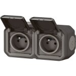 Double prise de courant horizontale avec volet plexo complet saillie - anthracite - legrand