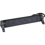 Legrand - rallonge 3x2p + t surface, inter, parafoudre, usb a + c et cordon 1, 5m - noir / gris