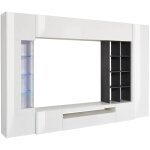 Dmora - lment mural de salon, made in italy, avec lumire led bleue, base de meuble tv et lments hauts ...