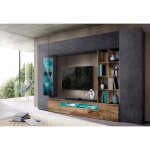 Dmora - meuble mural dlazzar, ensemble de salon meuble tv, meuble de salon polyvalent avec lumire led, ...