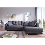Lena - canap d'angle droit convertible - 5 places - gris fonc - style scandinave