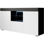 Lettiemobili - buffet de salon bas avec led bleue 135x72x34cm meuble de rangement modle sefora couleur ...