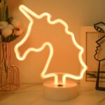 Licorne n�on, veilleuse de chambre � coucher ? panneau lumineux led blanc chaud aliment� par batterie ...