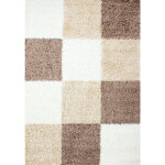 Life - tapis shaggy poils longs motifs carreaux (beige / blanc / mocca - 120x170cm)
