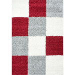 Life - tapis shaggy poils longs motifs carreaux (gris / blanc / rouge - 80x250cm)