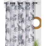 Linder - voilage tropical noir et blanc - 150x260cm - blanc