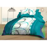 Le linge de jules - housse de couette 220x240 + 2 taies - microfibre - roue - libre turquoise