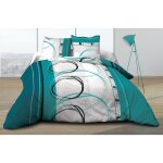 Le linge de jules - housse de couette 220x240 + 2 taies pur coton 57 fils - roue libre turquoise