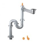 Lira - siphon gain de place gris m�tallis� pour �vier collectif 1 bassin avec sortie au sol