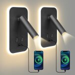 Liseuse de chevet, 2pcs applique murale led chambre avec interrupteur et charge usb, 3w + 9w 3000k fixation ...