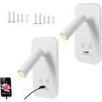 Liseuse de chevet, 2pcs applique murale led avec interrupteur et port de charge usb, 3w fixation murale ...