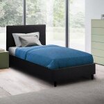 Lit 1 place en tissu avec tte de lit et sommier 80x190 lausanne twin - noir