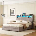 Lit 140x190 cm pocketpop, lit capitonn�, t�te de lit en lin, lit double avec sommier � lattes, lit adulte ...