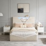 Lit 140x190 avec rangement, lit coffre avec led, lit capitonne avec sommier � lattes, lit 2 place, lit ...