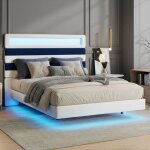 Lit 140x190 avec sommier, cadre de lit flottant avec t�te de lit rembourr�e r�glable, lit 2 personnes ...