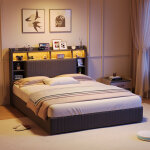Lit 160x200 avec tiroirs, lit double capitonn�, lit adulte, avec bande lumineuse led et chargement usb, ...