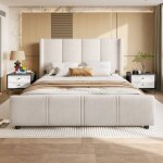 Lit 160x200cm avec usb et type - c - cadre de lit 160x200 velours beige - design moderne t�te de lit ...