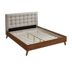 Vente - unique - lit 180 x 200 cm avec tête de lit capitonnée - tissu - beige - francesco Vente - unique - lit 180 x 200 cm avec tête de lit capitonnée - tissu - beige - francesco