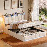 Lit 2 personne 160x200 cm avec sommier led et usb tpye c, lit coffre avec rangement hydraulique, lit ...