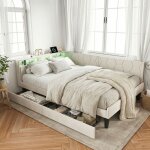 Lit avec 2 tiroirs 140x200, lit double adulte rembourr� avec �clairage led et ports usb / type - c, t�te ...